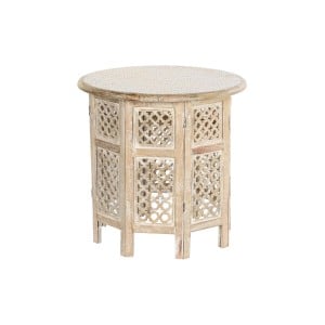 Table d'appoint DKD Home Decor Blanc Marron Bois de manguier 53 x 53 x 53 cm