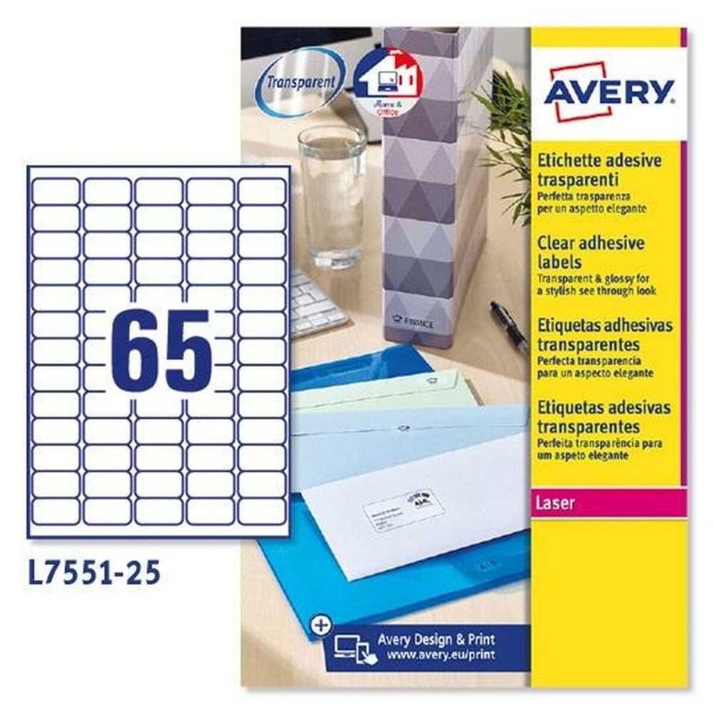 Étiquettes adhésives Avery Transparent 210 x 297 mm 38,1 x 21,2 mm