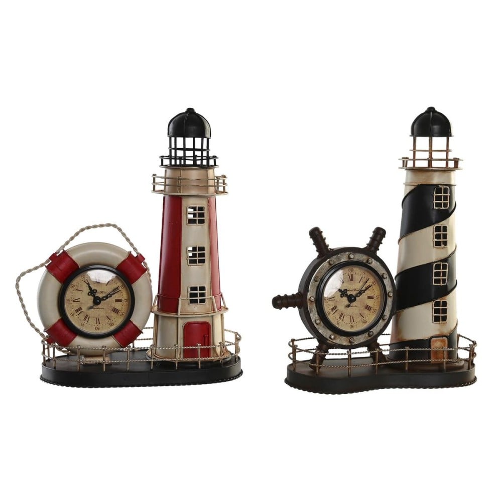 Horloge de table DKD Home Decor 25.5 x 14 x 32.5 cm Rouge Noir Métal Vintage Phare (2 Unités)