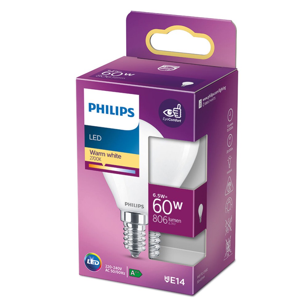 Lampe LED Philips E 6.5 W 6,5 W 60 W E14 806 lm Ø 4,5 x 8 cm (2700 K)