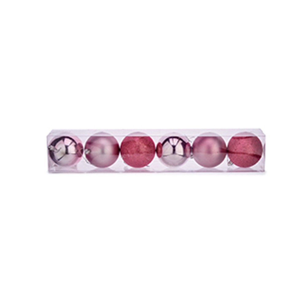 Lot de boules de Noël Rose Plastique Ø 8 cm (24 Unités)