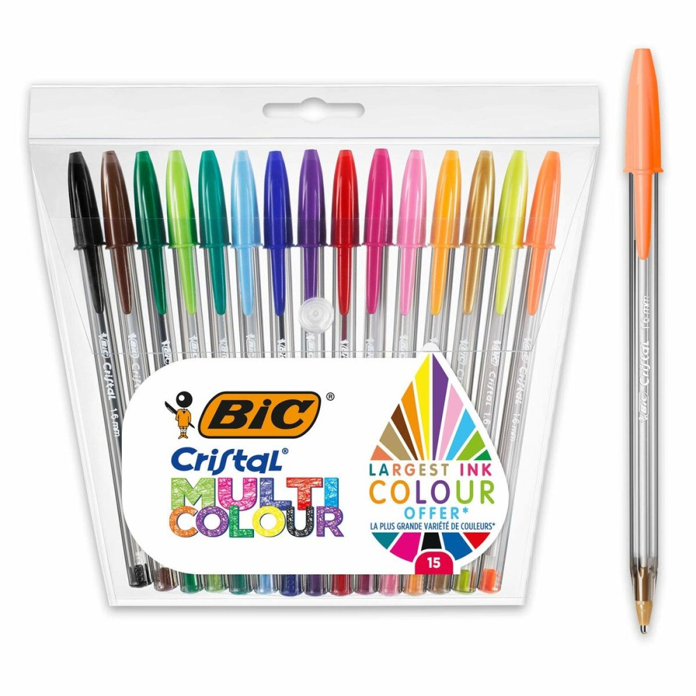 Ensemble de Stylos Bic Cristal Multicolor 15 Pièces Multicouleur 0,42 mm (15 Pièces)