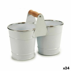 Cache-pot Double Blanc Argenté Bois Zinc 20 x 15 x 10,2 cm (24 Unités)