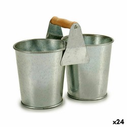 Cache-pot Double Marron Argenté Bois Zinc 20 x 15 x 10,2 cm (24 Unités)