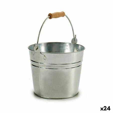 Cache-pot Seau Argenté Bois Zinc 22,5 x 27 x 22 cm (24 Unités)