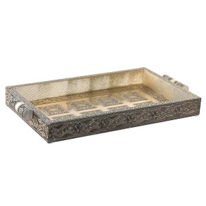 Tray DKD Home Decor Champagne Wood Metal 36 x 22 x 4 cm