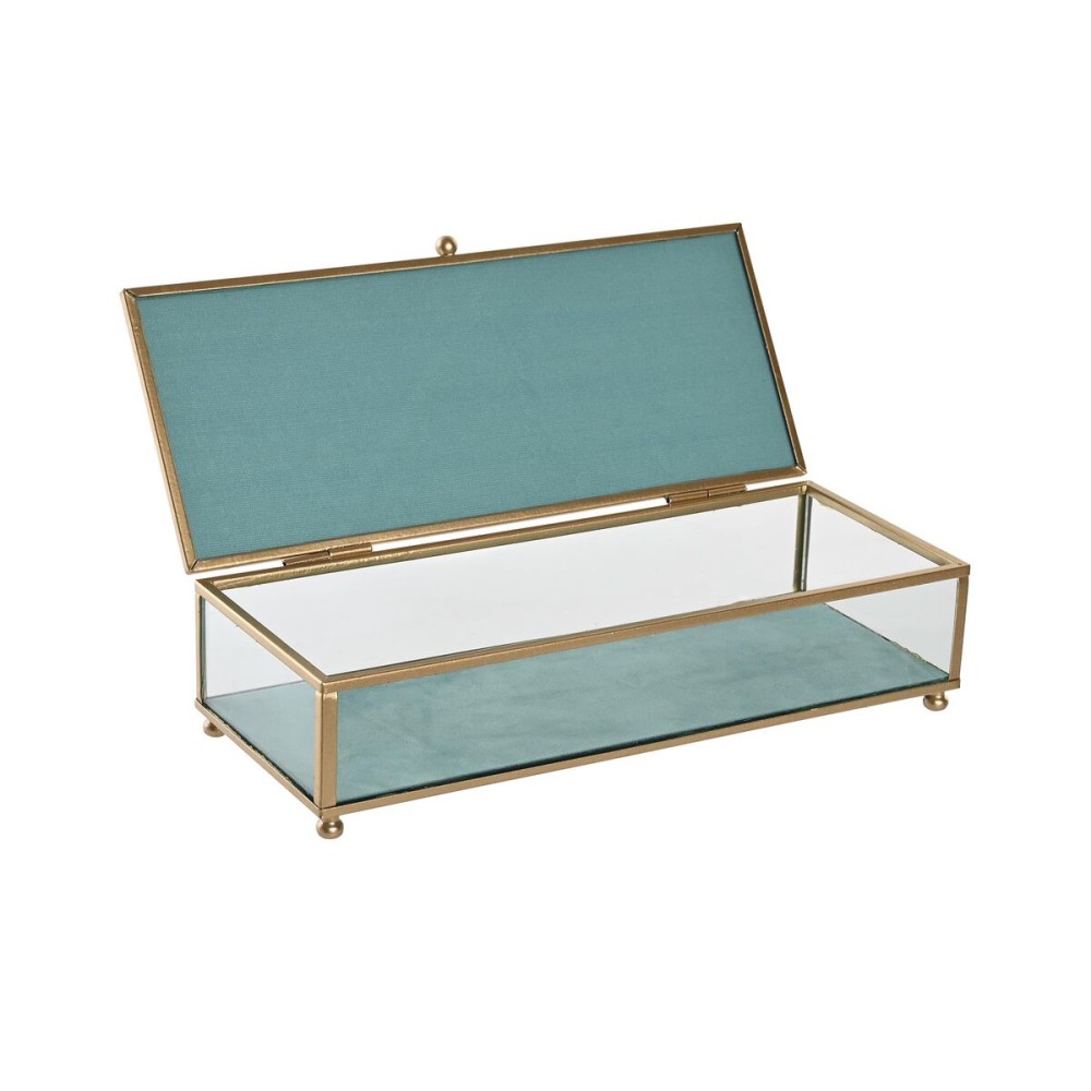 Jewelry box DKD Home Decor Crystal Metal Turquoise Sky blue 25 x 10 x 5 cm (2 Units)