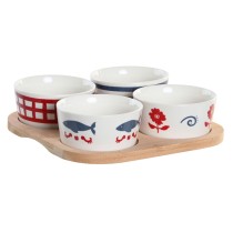 Satz für Appetithäppchen DKD Home Decor 19,7 x 19,7 x 1 cm natürlich Rot Blau Weiß Steingut Mediterraner Häuser