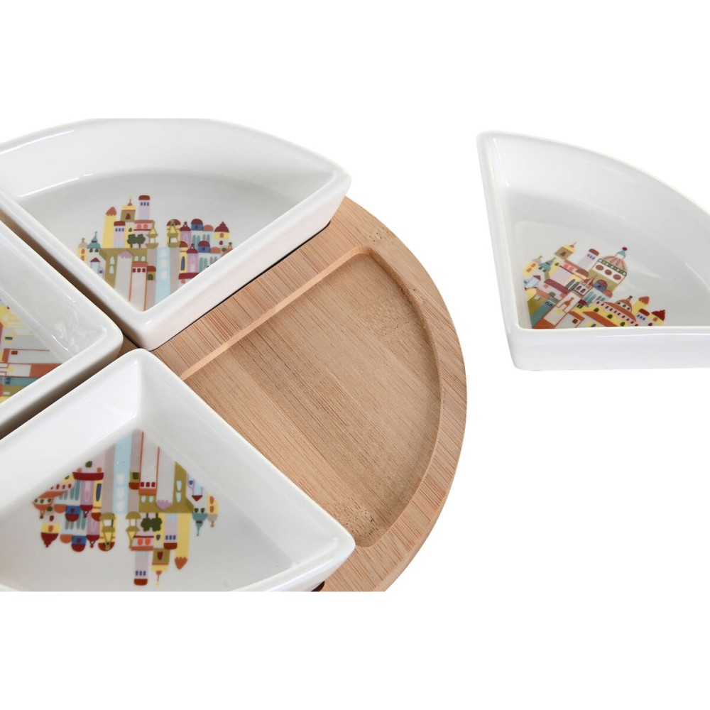 Appetizer Set DKD Home Decor 21,5 x 21,5 x 1 cm Natural Red Multicolour Stoneware Cottage Houses