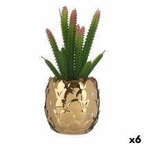 Plante décorative Ibergarden HY2-44 Céramique Plastique Cactus 10 x 20 x 10 cm Vert Doré (6 Unités)