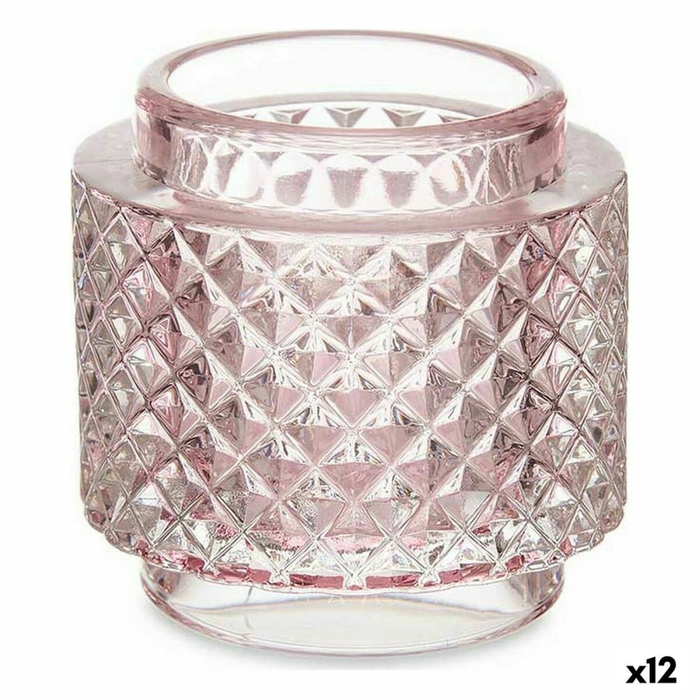 Kerzenschale Rosa Glas (9 x 8,8 x 9 cm) (12 Stück)