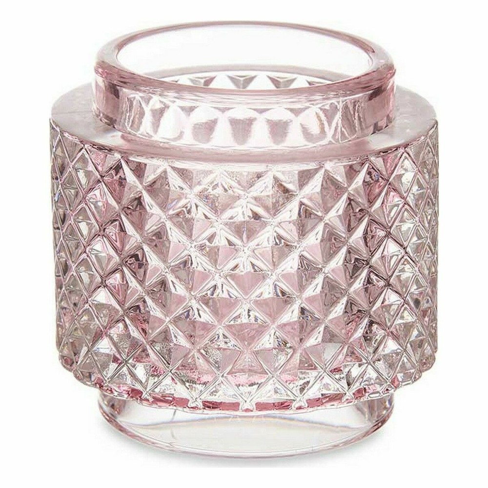 Bougeoir Rose verre (9 x 8,8 x 9 cm) (12 Unités)