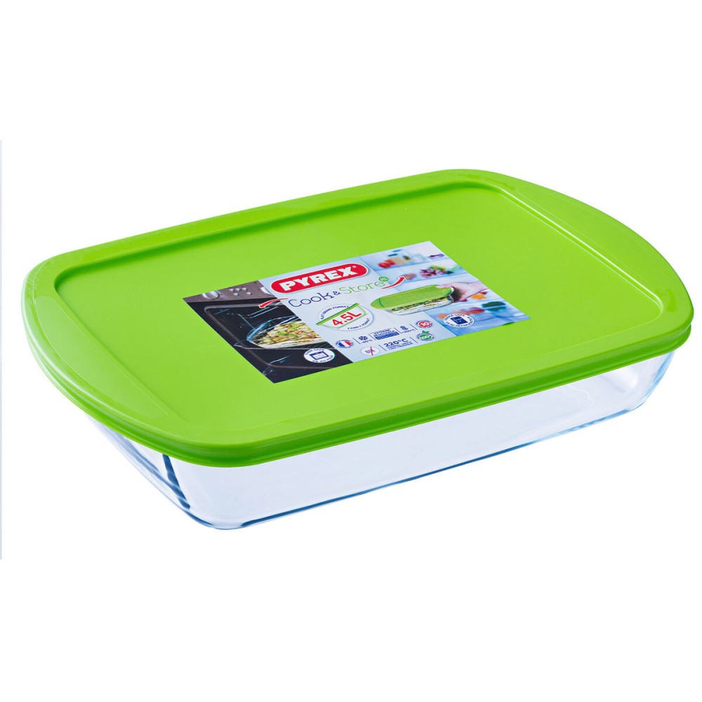 Boîte à repas rectangulaire avec couvercle Pyrex Cook & store Transparent Silicone verre (4,5 L) (4 Unités)