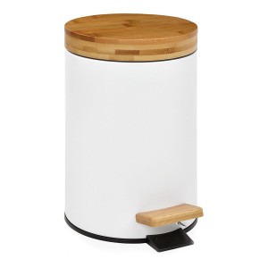 Pedal bin Andrea House White Matt Metal Bamboo 3 L (Ø 17 x 26 cm)