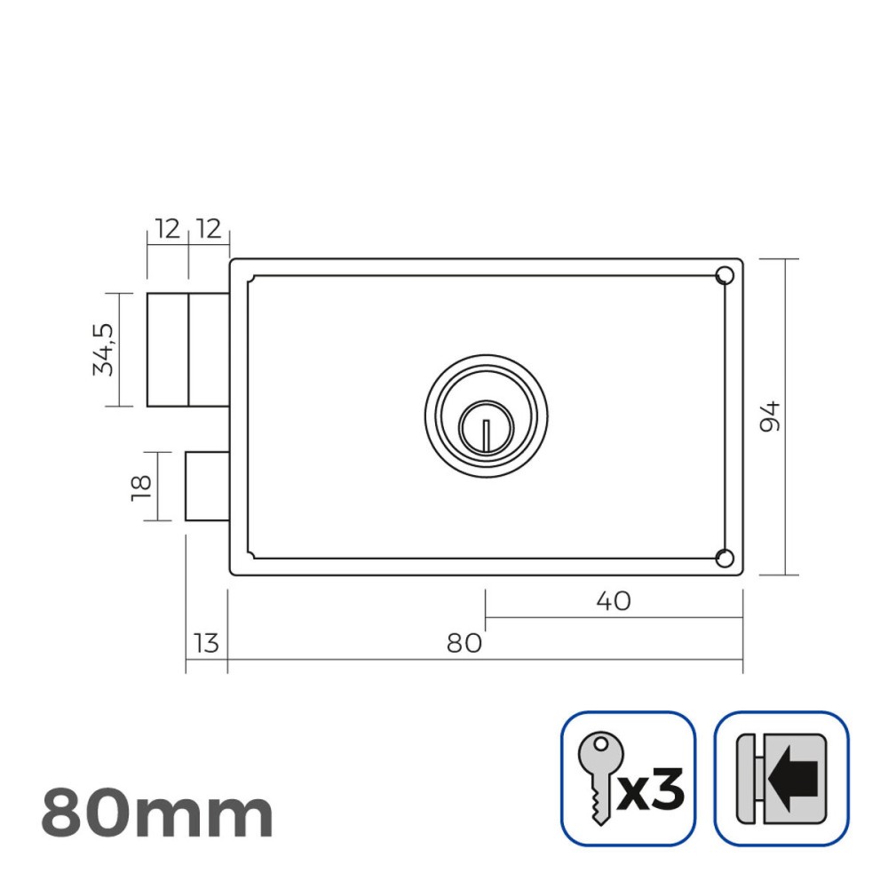 Schloss EDM 85265 Stahl 80 x 94 mm obenauf legen