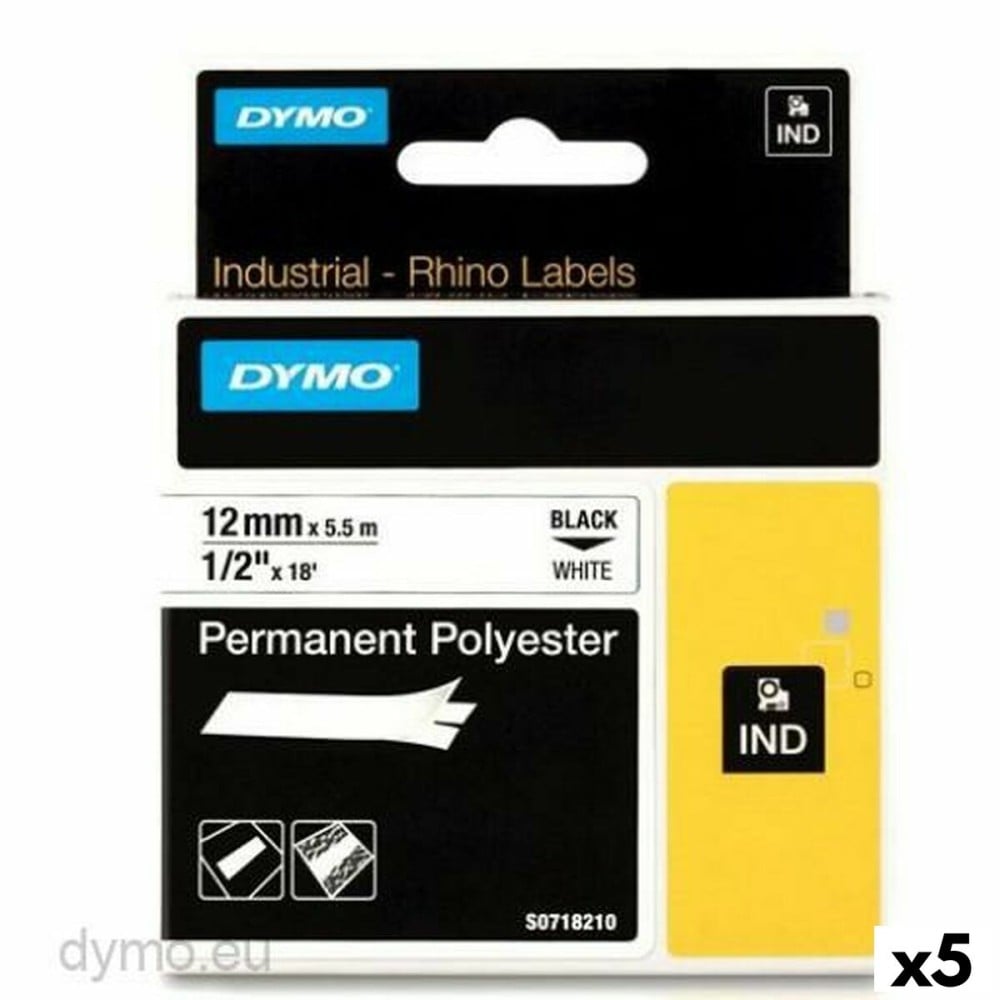 Ruban Laminé pour Etiqueteuses Rhino Dymo ID1-12 12 x 5,5 mm Noir Blanc Autocollants (5 Unités)