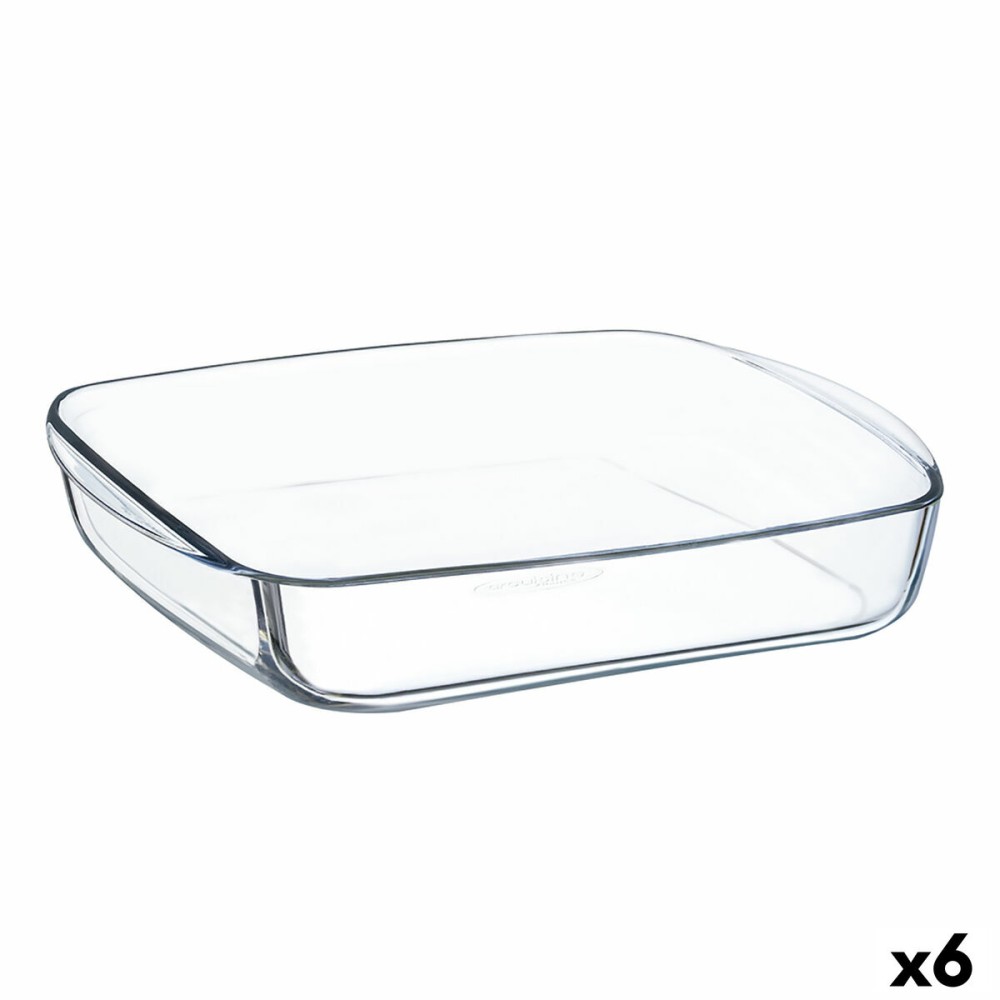 Serving Platter Ô Cuisine Squared 25 x 22 x 5 cm Transparent Glass (6 Units)