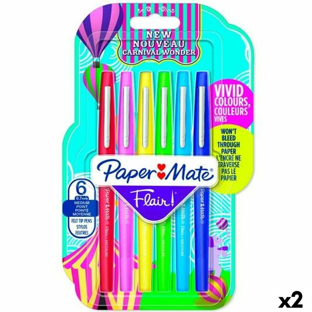 Ensemble de Marqueurs Paper Mate Flair Multicouleur 6 Pièces (2 Unités)