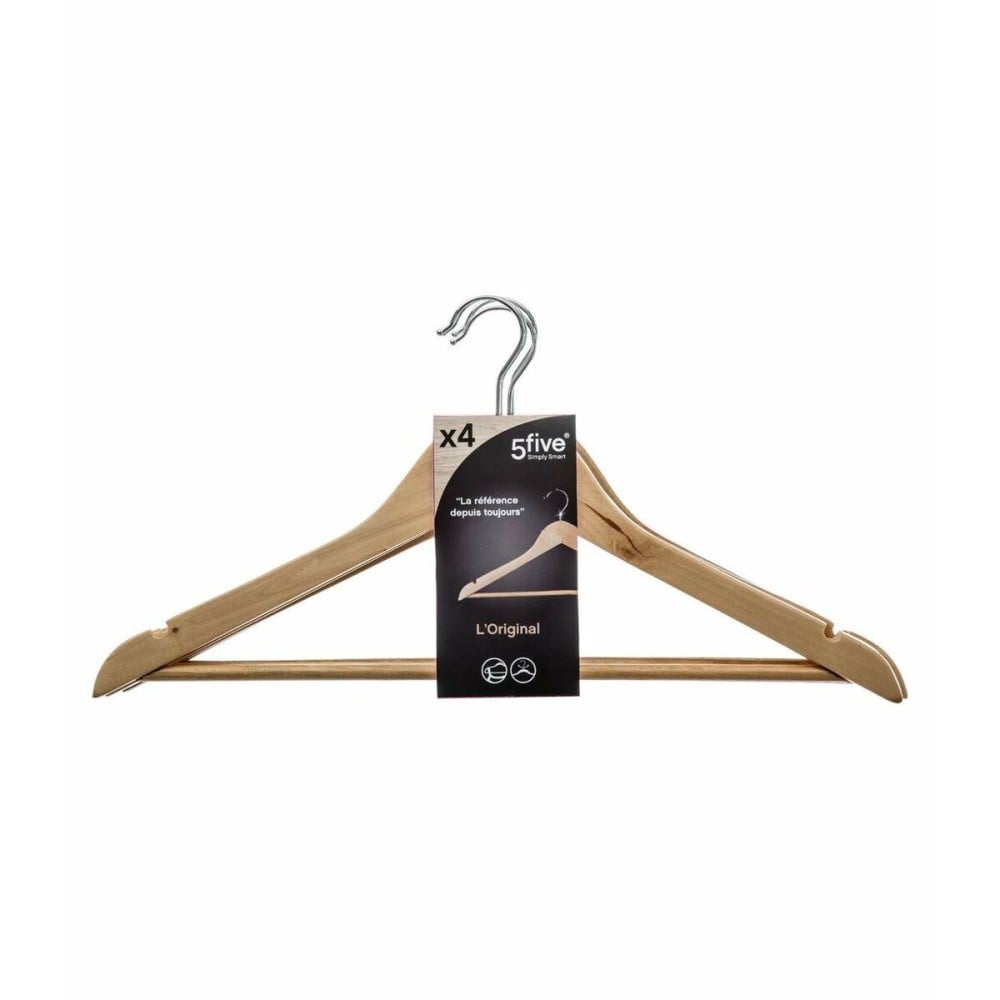 Set of Clothes Hangers 5five Simply Smart Brown Natural Wood 44 x 23 cm (4 Units)