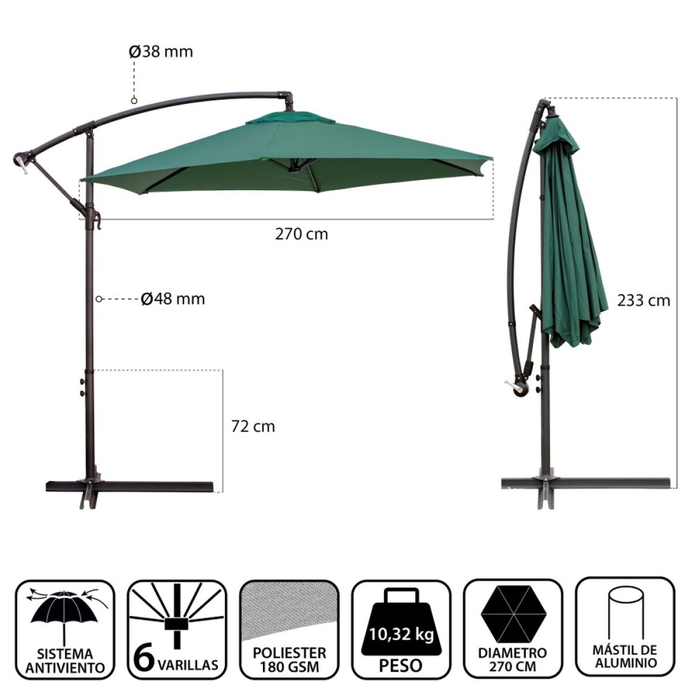 Parasol Monty Aluminium Vert 270 cm