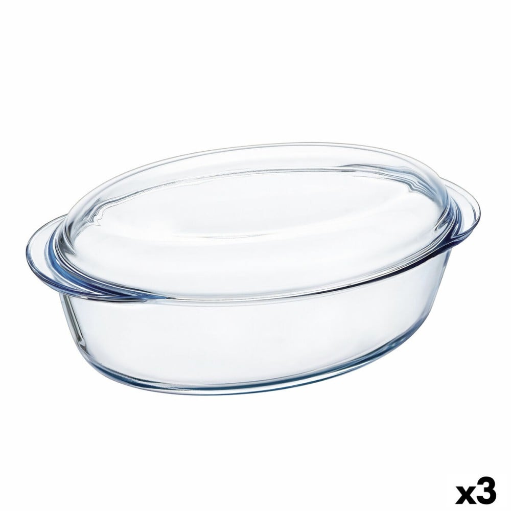 Plat de Four Pyrex Classic Vidrio Transparent verre 33 x 20 x 10 cm Avec couvercle (3 Unités)