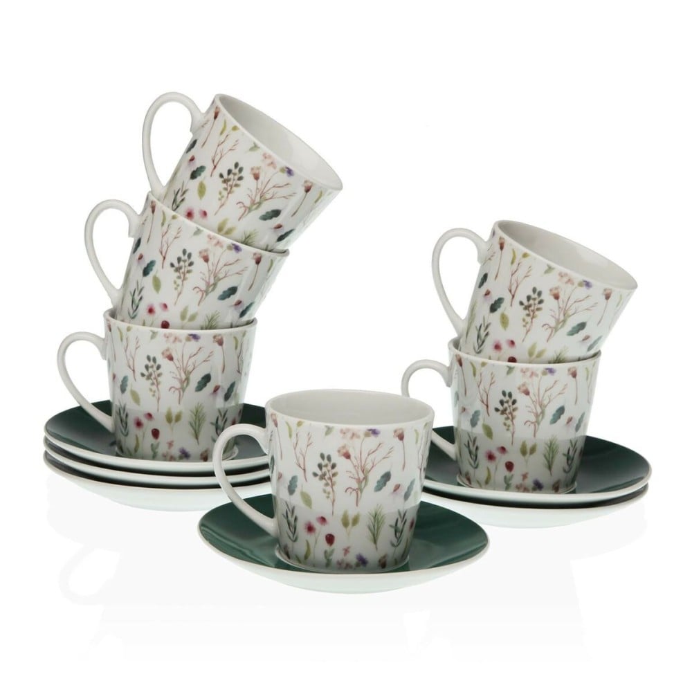 Lot de tasses avec soucoupes Versa Sansa Porcelaine 9 x 14 x 14 cm 10,5 x 8 x 6 cm 14 x 14 x 2 cm Fleurs Thé (12 Pièces)