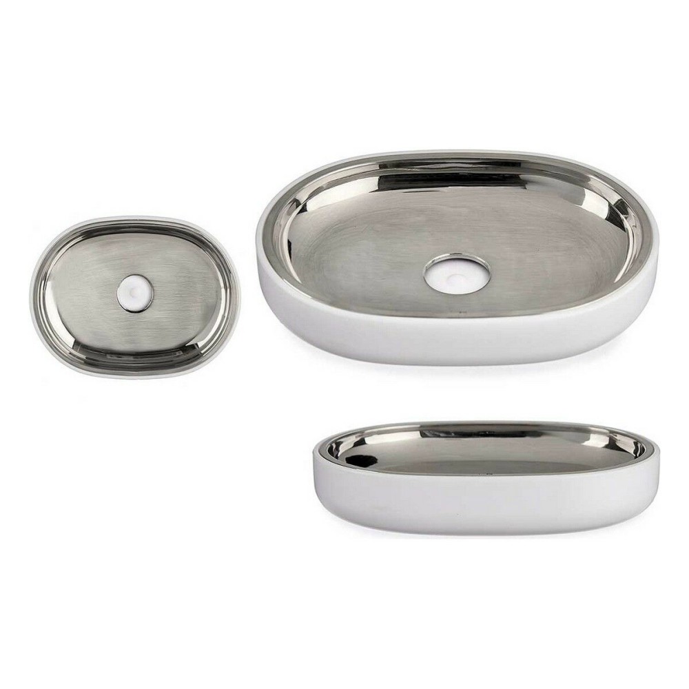 Soap dish Berilo BP15-004-2 White Silver Stainless steel Plastic 9,5 x 2,5 x 13 cm (6 Units)