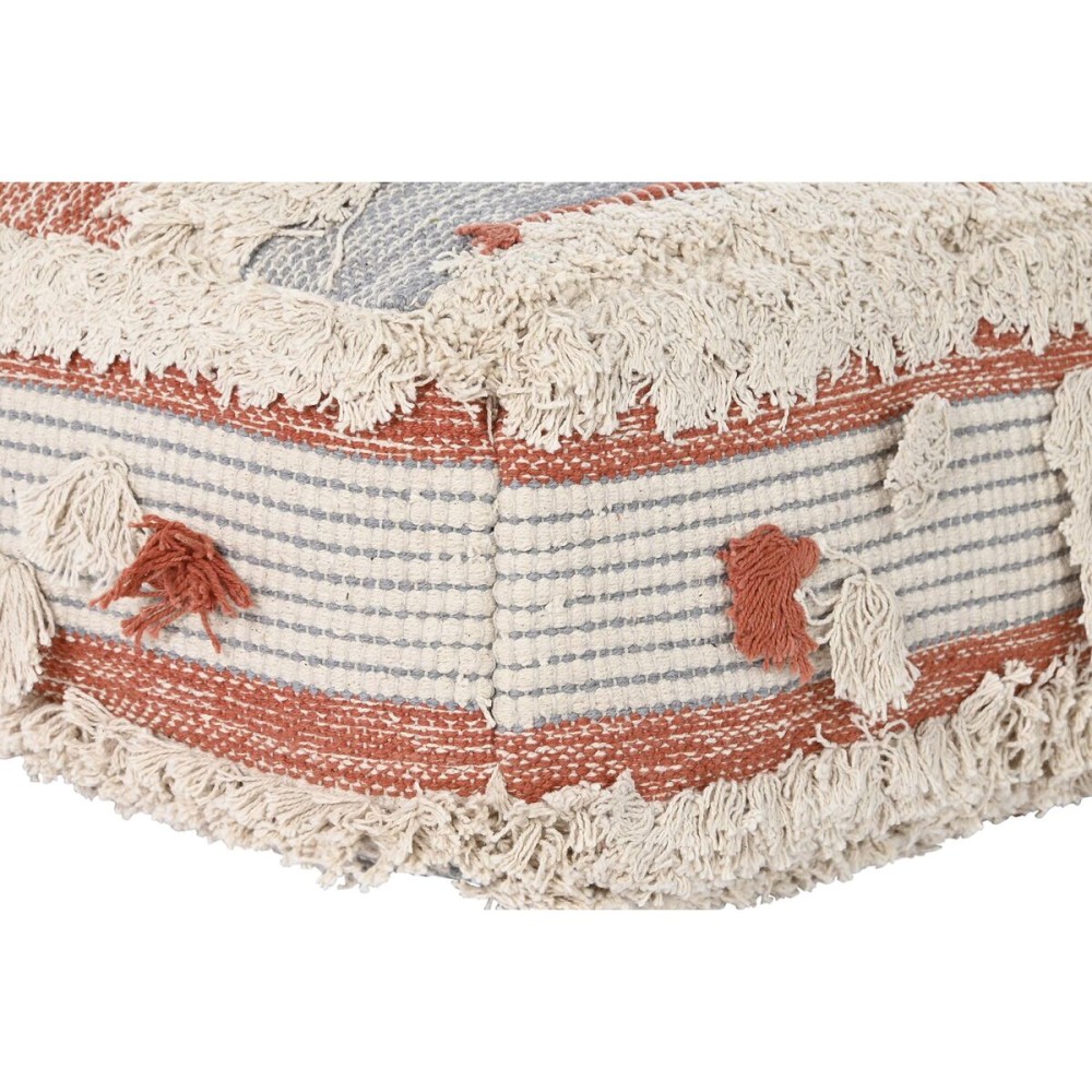 Pouf DKD Home Decor Blanc Orange Rayures Boho 60 x 60 x 25 cm (2 Unités)