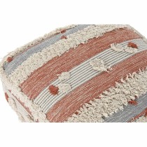 Pouf DKD Home Decor Blanc Orange Rayures Boho 60 x 60 x 25 cm (2 Unités)