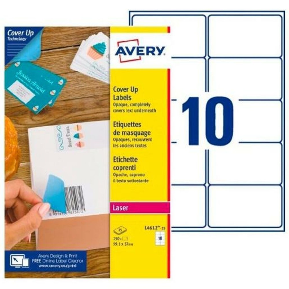 Drucker-Etiketten Avery L4612 Weiß 25 Blatt 99,1 x 57 mm (5 Stück)