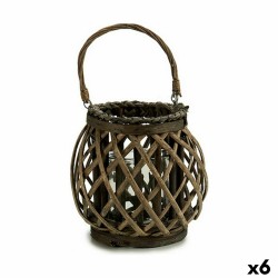 Candleholder Grey Brown wicker Glass 29,5 x 24 x 22 cm (6 Units)