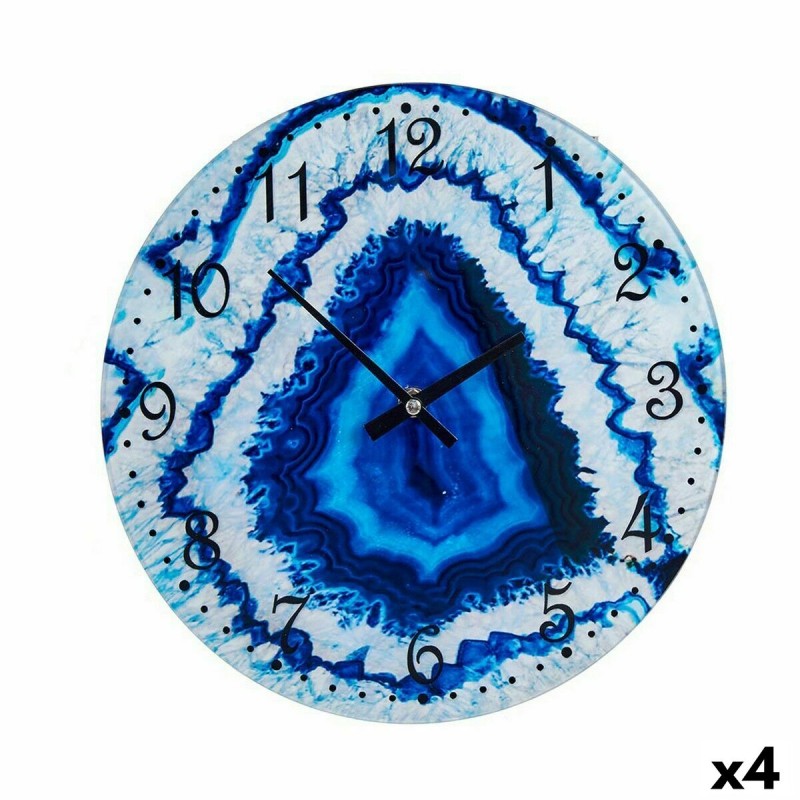 Wall Clock Marble Blue Crystal 30 x 4 x 30 cm (4 Units)