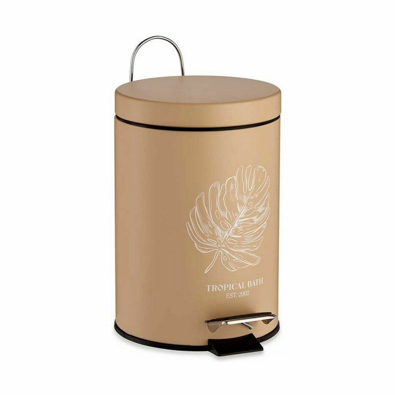 Pedal bin Berilo Tropical Bath White Beige Steel Plastic 3 L (6 Units)