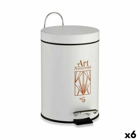 Pedal bin Art Nouveau White Bronze Steel Plastic 3 L (6 Units)