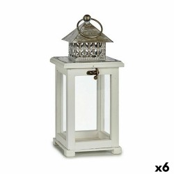 Lanterne Blanc Argenté Bois Métal 13 x 29 x 13 cm (6 Unités)