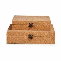 Set of decorative boxes Brown Cork MDF Wood (6 Units)