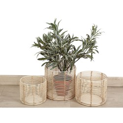 Set de pots de fleurs Romimex Naturel Rotin (3 Pièces)