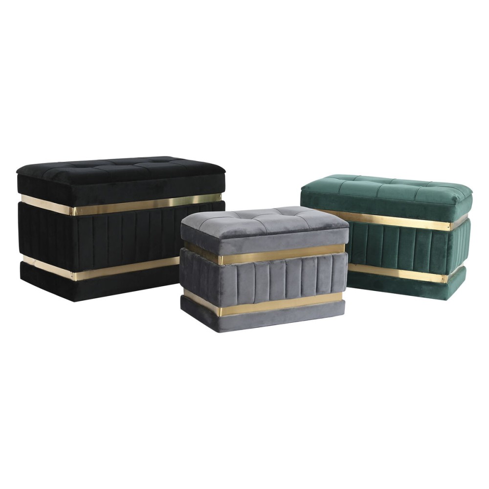 Banquette DKD Home Decor Noir Doré Vert Gris foncé Bois MDF 70 x 40 x 43 cm