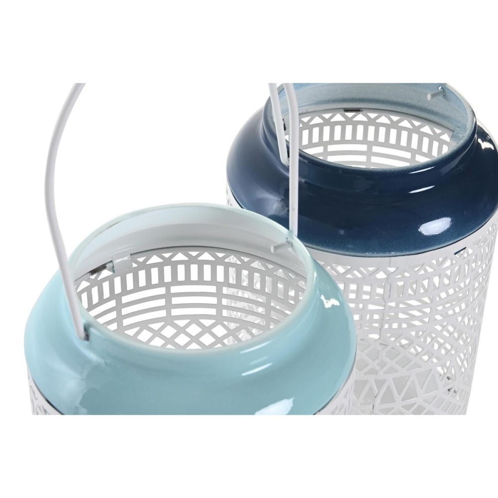 Candleholder DKD Home Decor Sky blue Navy Blue Metal 15 x 15 x 24,5 cm (2 Units)