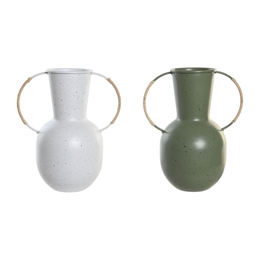 Vase DKD Home Decor 20 x 13 x 24 cm Métal Terre cuite Blanc Vert (2 Unités)