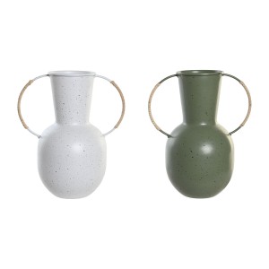 Vase DKD Home Decor 20 x 13 x 24 cm Métal Terre cuite Blanc Vert (2 Unités)