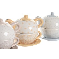 Tea Set DKD Home Decor Blue Pink Yellow 750 ml Dolomite (3 Units)