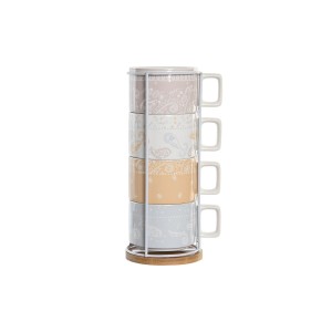 Ensemble de tasses à café DKD Home Decor Jaune Bleu Blanc Rouge Métal Bambou Dolomite 260 ml 4 Pièces