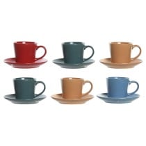 Lot de tasses avec soucoupes DKD Home Decor Jaune Bleu Rouge Vert Grès 180 ml 14 x 14 x 2 cm