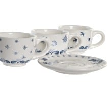 Lot de tasses avec soucoupes DKD Home Decor Bleu Blanc Métal Dolomite 180 ml 20 x 18 x 20 cm