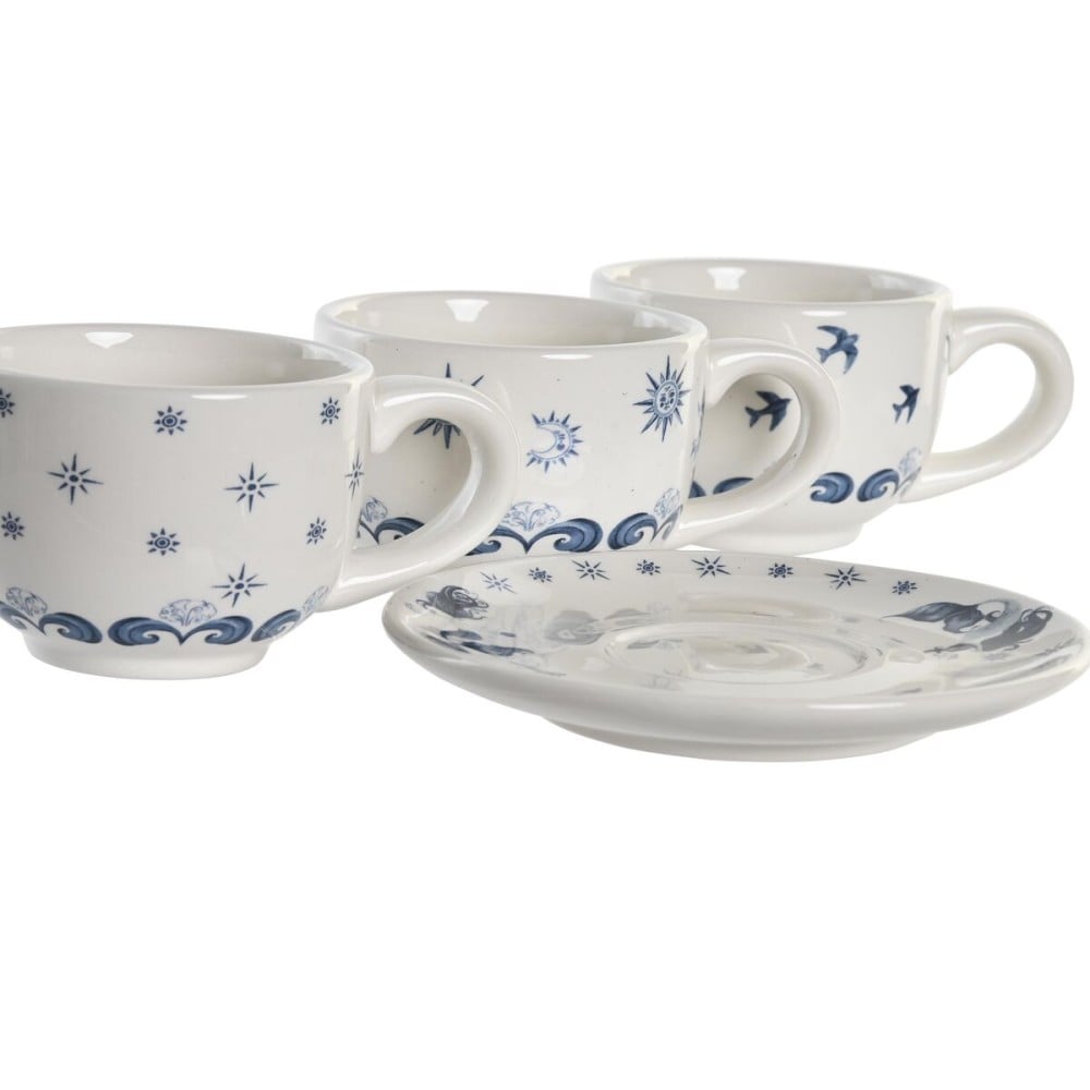 Lot de tasses avec soucoupes DKD Home Decor Bleu Blanc Métal Dolomite 180 ml 20 x 18 x 20 cm