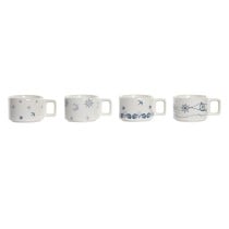 Ensemble de tasses à café DKD Home Decor Bleu Blanc Métal Dolomite 260 ml 4 Pièces