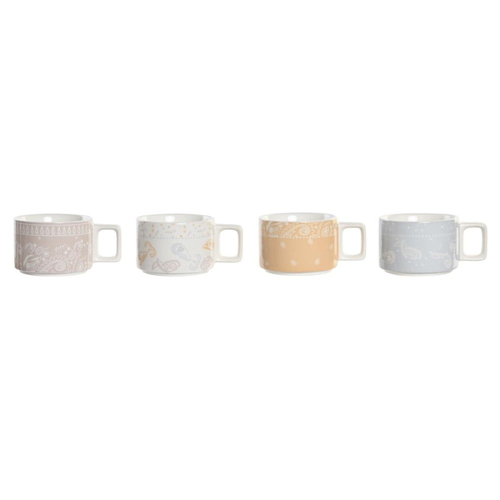 Ensemble de tasses à café DKD Home Decor Jaune Bleu Blanc Rouge Métal Bambou Dolomite 260 ml 4 Pièces