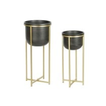 Satz Blumentöpfe DKD Home Decor 28,5 x 28,5 x 65,5 cm 28 x 28 x 65 cm Schwarz Gold Metall