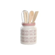 Pot for Kitchen Utensils DKD Home Decor Pink Metal White 12 x 12 x 22 cm Dolomite MDF Wood (5 Units)